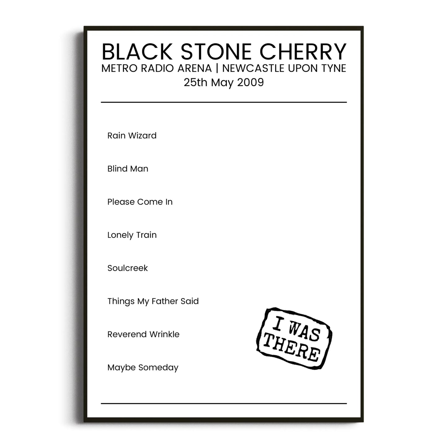 Black Stone Cherry Newcastle upon Tyne 25 May 2009 Setlist Poster