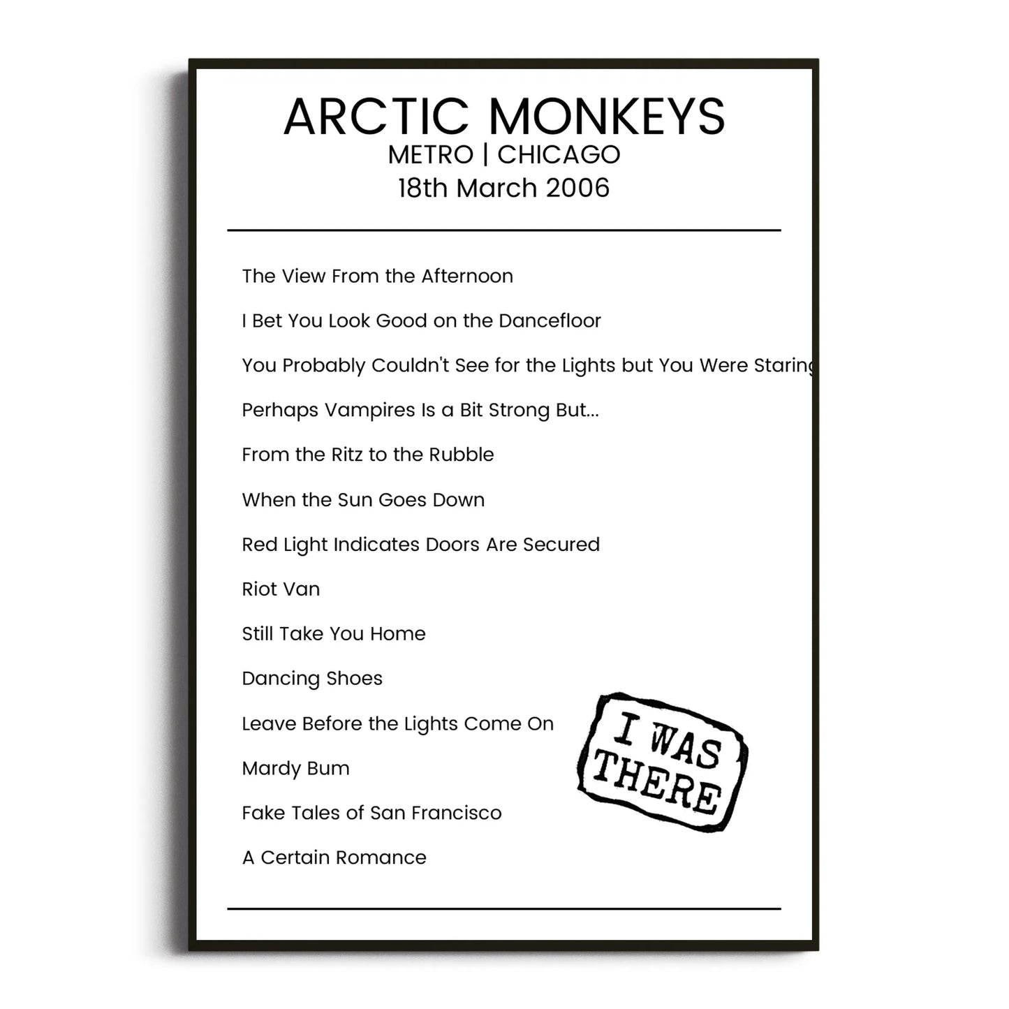 Arctic Monkeys Chicago 18 March 2006 Setlist Poster