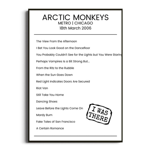 Arctic Monkeys Chicago 18 March 2006 Setlist Poster