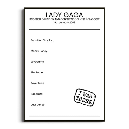 Lady Gaga Glasgow 19 January 2009 Setlist Poster