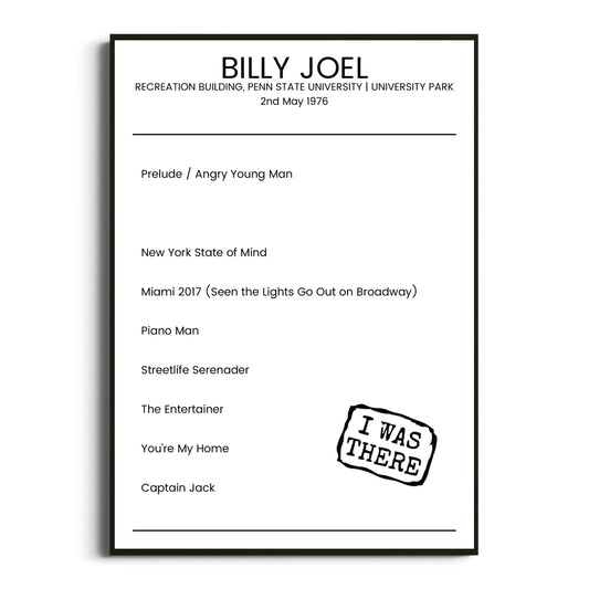 Billy Joel University Park 02 May 1976 Setlist Poster