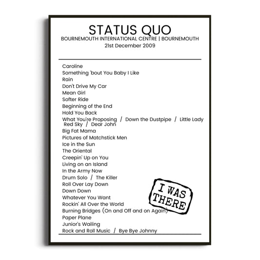 Status Quo Bournemouth 21 December 2009 Setlist Poster