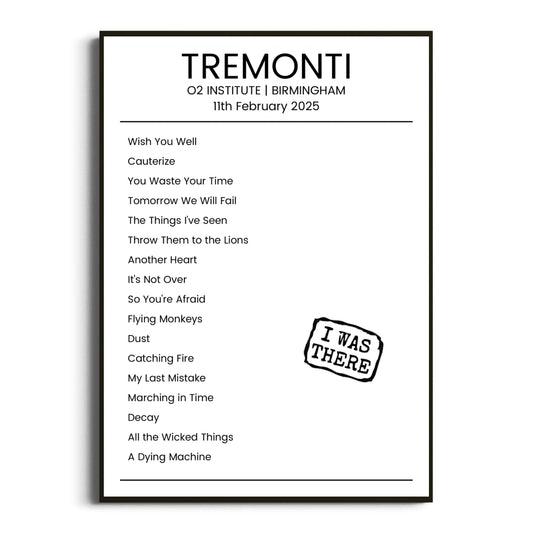 Tremonti Birmingham 11 February 2025 Setlist Poster