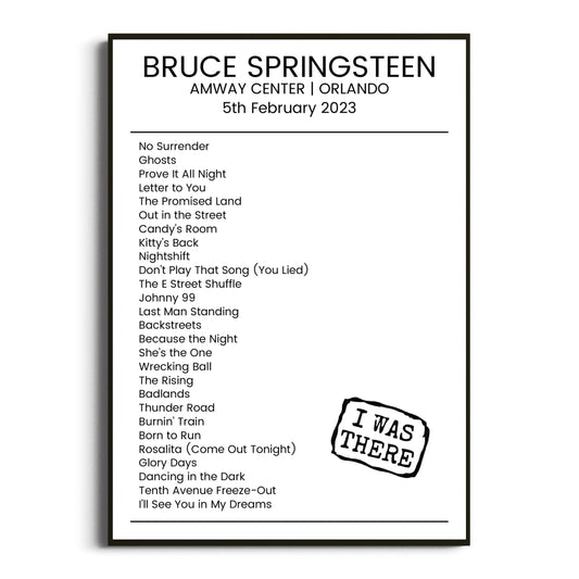 Bruce Springsteen Orlando 05 February 2023 Setlist Poster