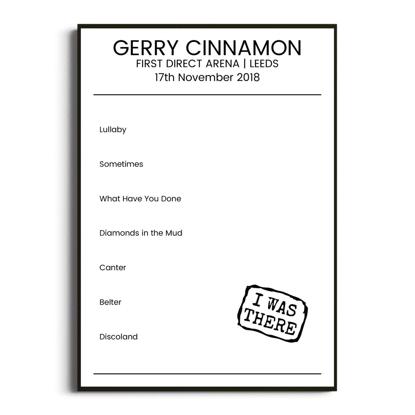 Gerry Cinnamon Leeds 17 November 2018 Setlist Poster