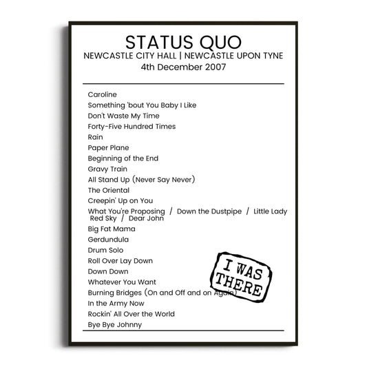 Status Quo Newcastle upon Tyne 04 December 2007 Setlist Poster