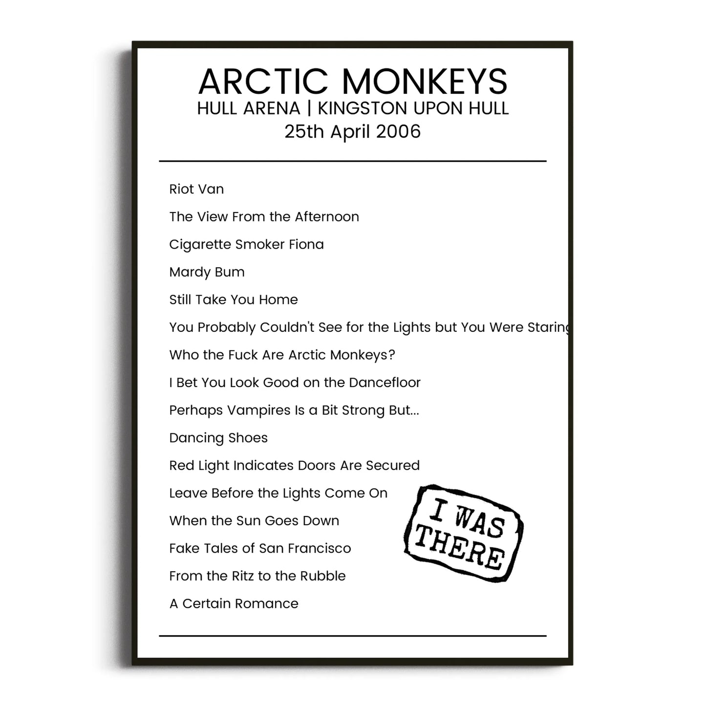 Arctic Monkeys Kingston upon Hull 25 April 2006 Setlist Poster