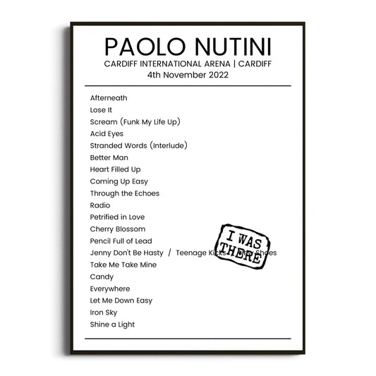 Paolo Nutini Cardiff 04 November 2022 Setlist Poster