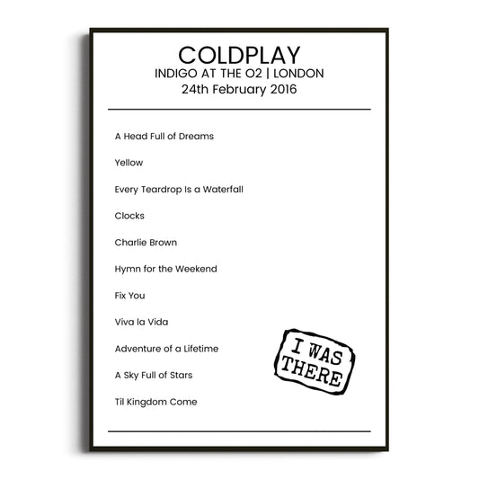 Coldplay London 24 February 2016 Setlist Poster