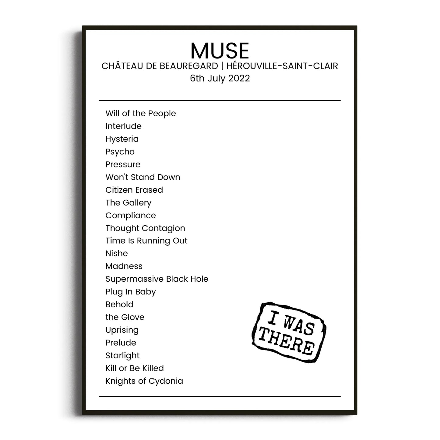 Muse Hérouville-Saint-Clair 06 July 2022 Setlist Poster