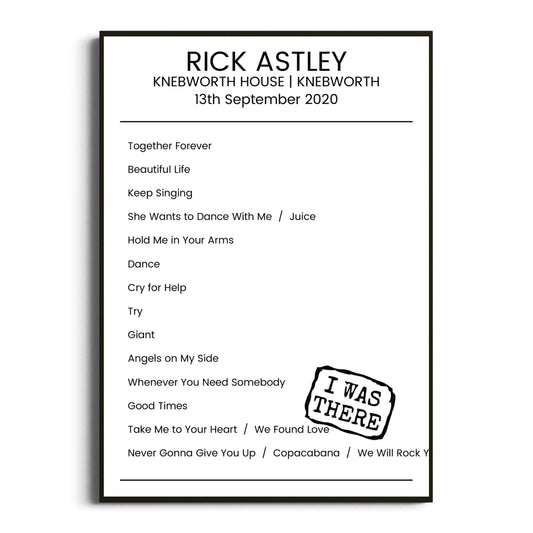 Rick Astley Knebworth 13 September 2020 Setlist Poster