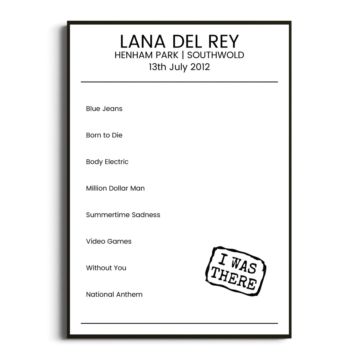 Lana Del Rey Southwold 13 July 2012 Setlist Poster