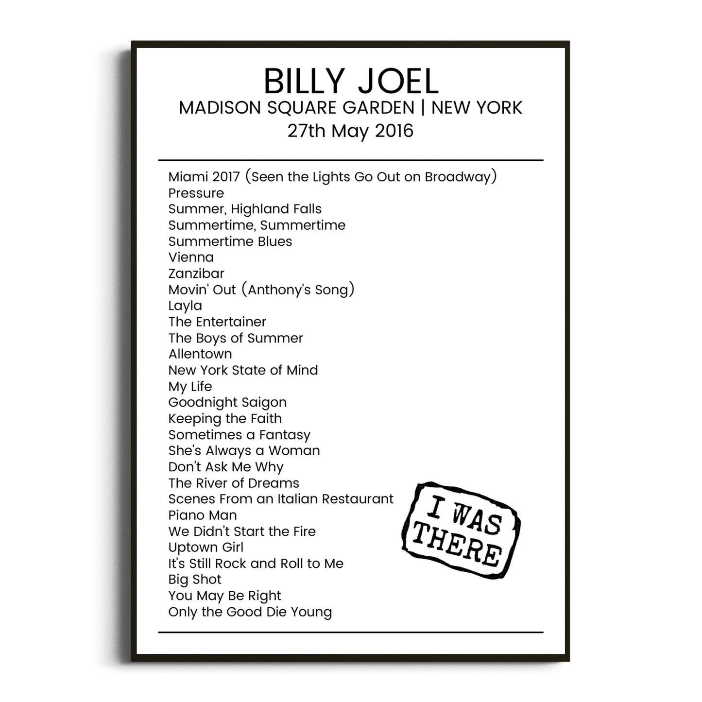 Billy Joel New York 27 May 2016 Setlist Poster