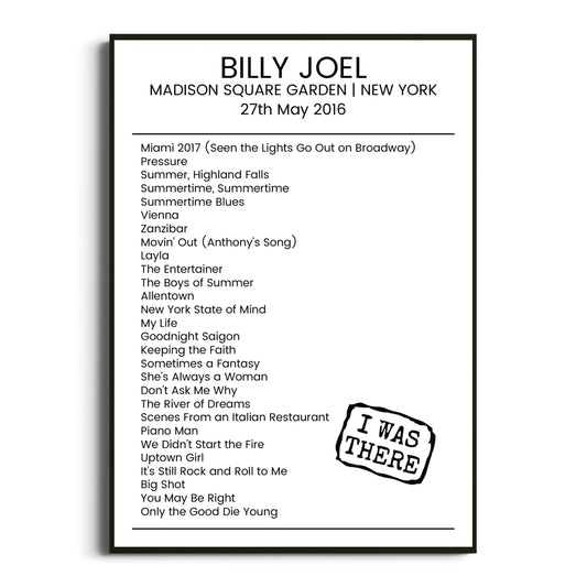 Billy Joel New York 27 May 2016 Setlist Poster