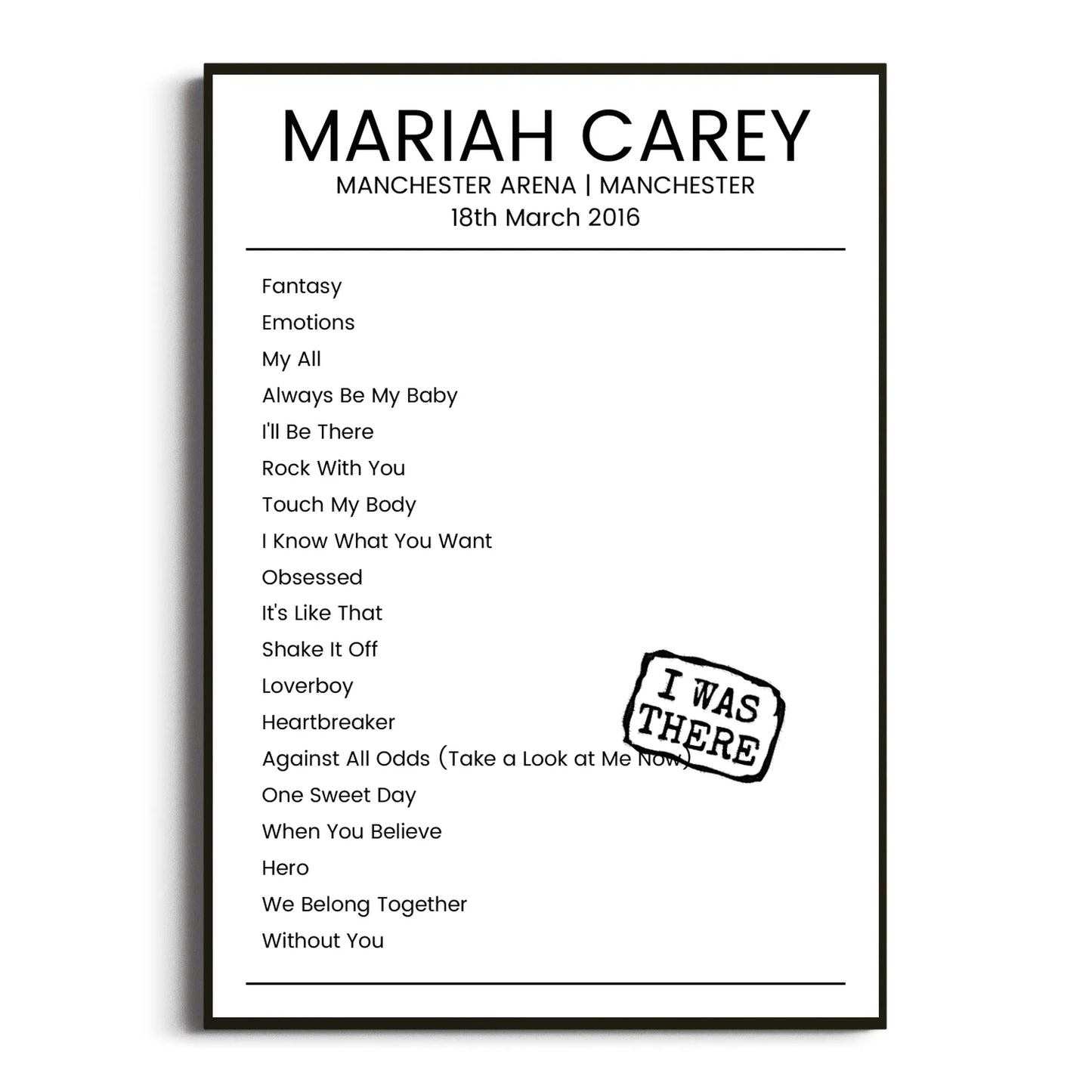 Mariah Carey Manchester 18 March 2016 Setlist Poster