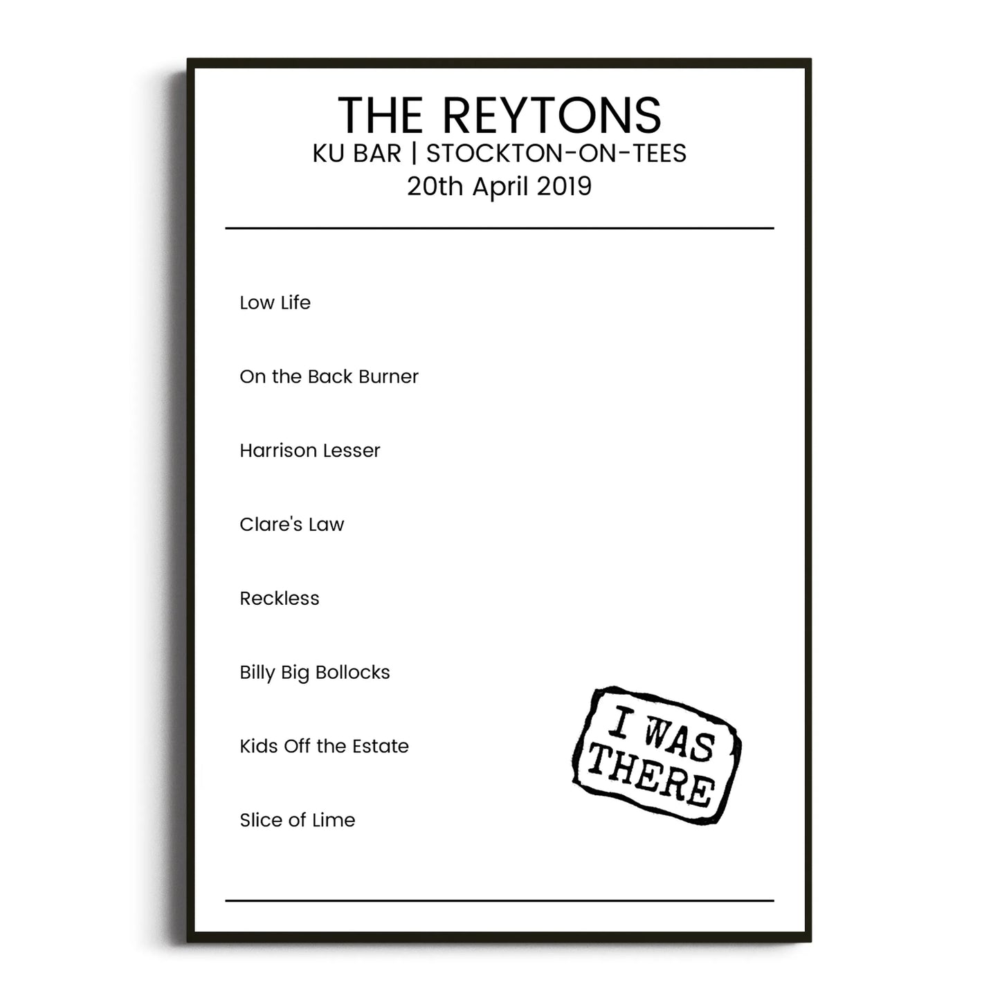 The Reytons Stockton-on-Tees 20 April 2019 Setlist Poster