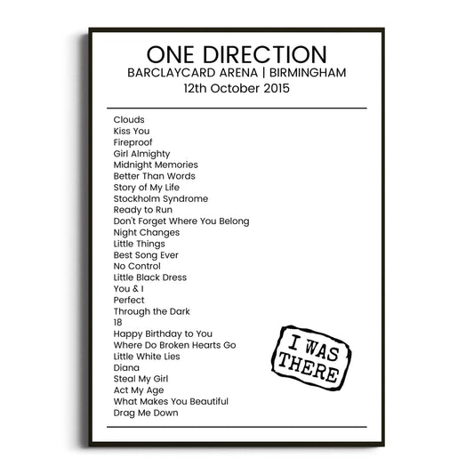 One Direction Birmingham 12 October 2015 Setlist Poster