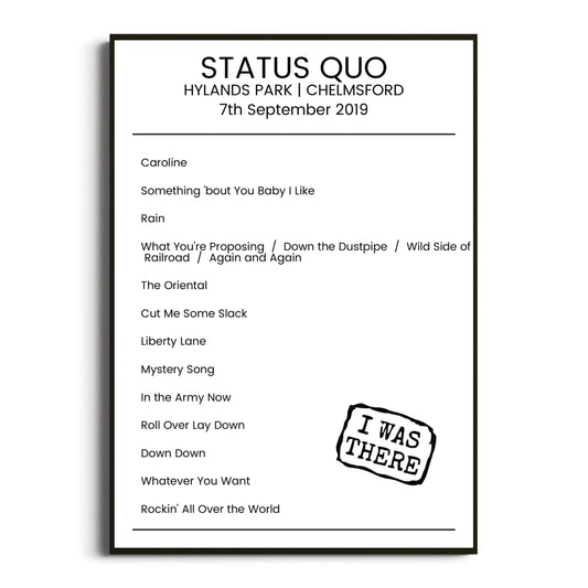 Status Quo Chelmsford 07 September 2019 Setlist Poster