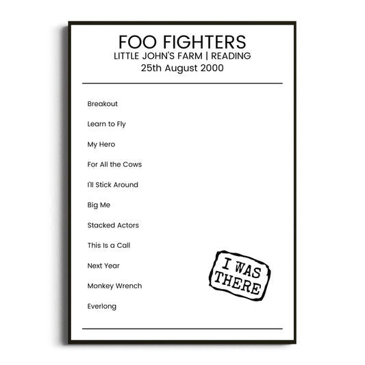 Foo Fighters Reading 25 August 2000 Setlist Poster