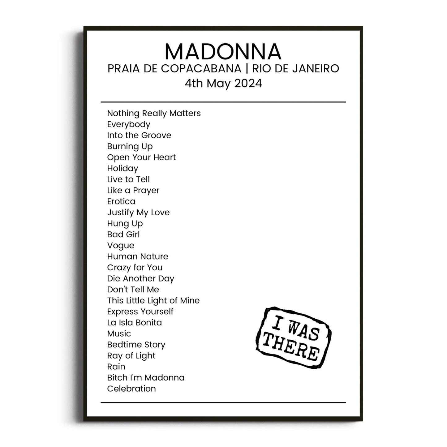 Madonna Rio de Janeiro 04 May 2024 Setlist Poster