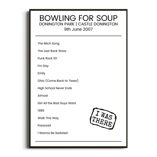 Bowling for Soup Castle Donington 09 June 2007 Setlist Poster