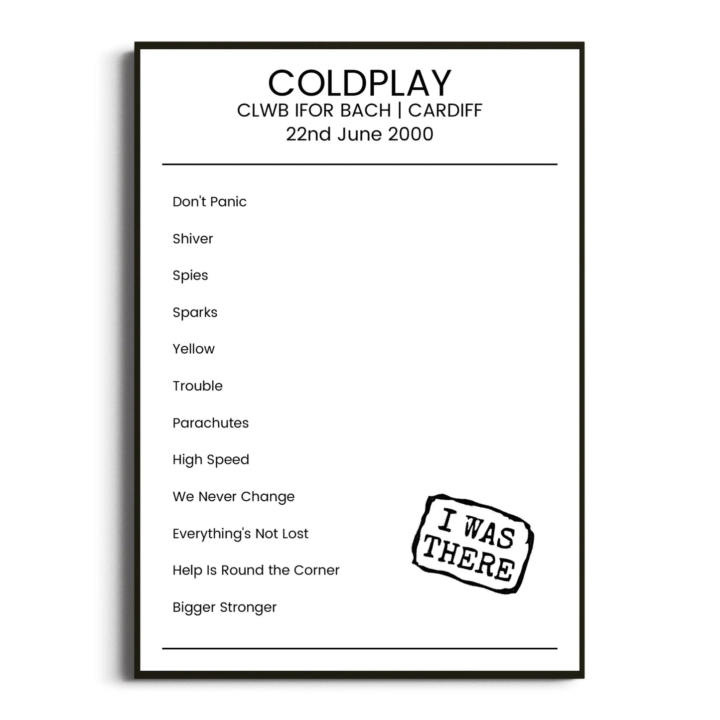 Coldplay Cardiff 22 June 2000 Setlist Poster