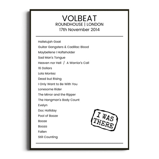 Volbeat London 17 November 2014 Setlist Poster