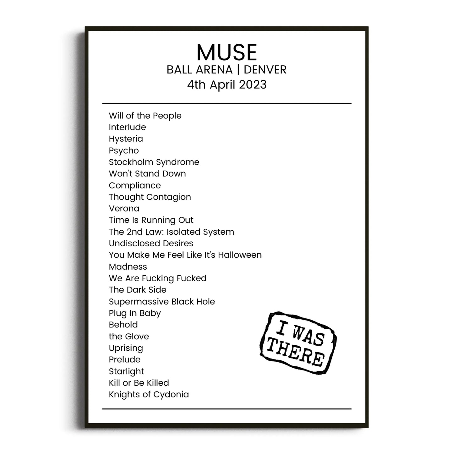 Muse Denver 04 April 2023 Setlist Poster