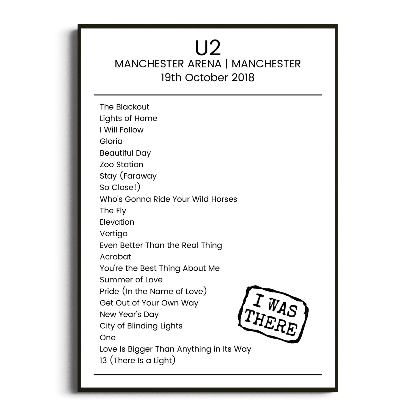 U2 Manchester 19 October 2018 Setlist Poster