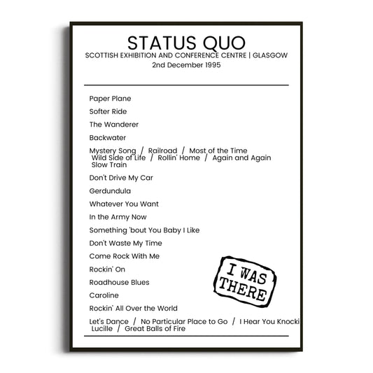 Status Quo Glasgow 02 December 1995 Setlist Poster