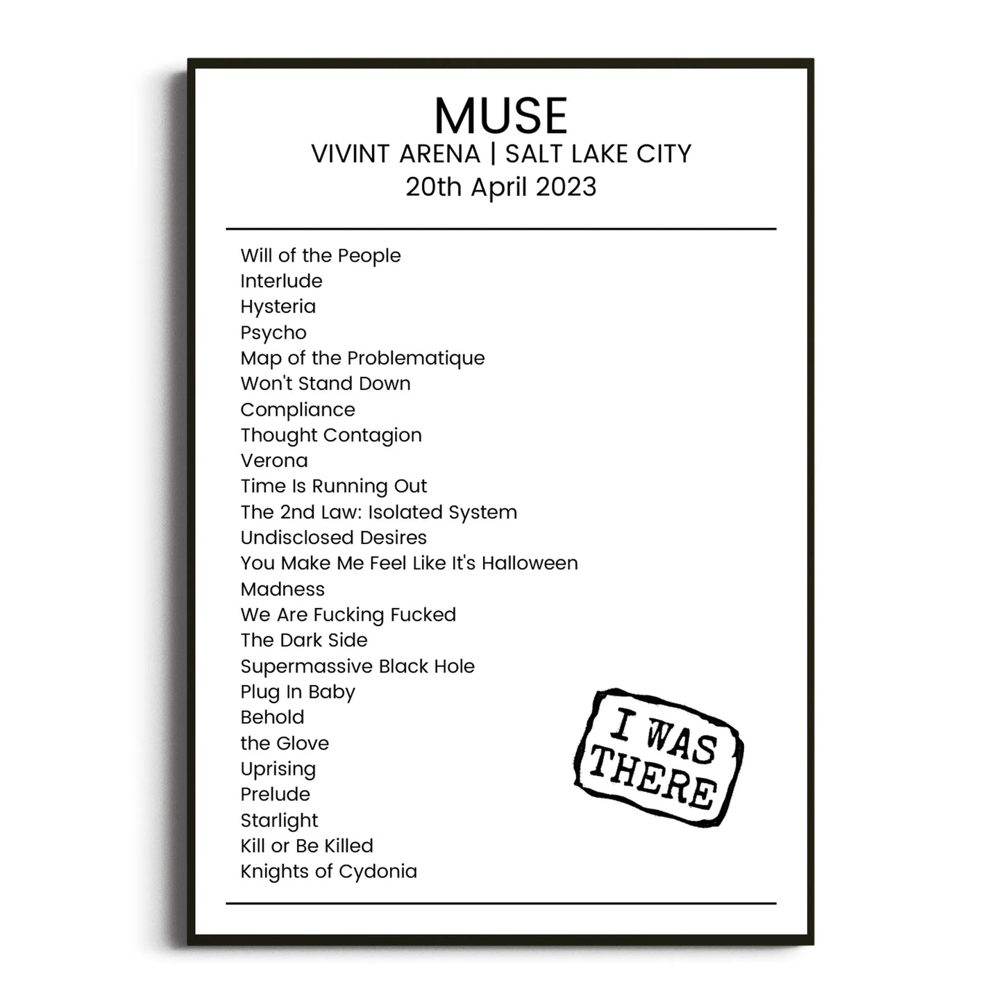 Muse Salt Lake City 20 April 2023 Setlist Poster