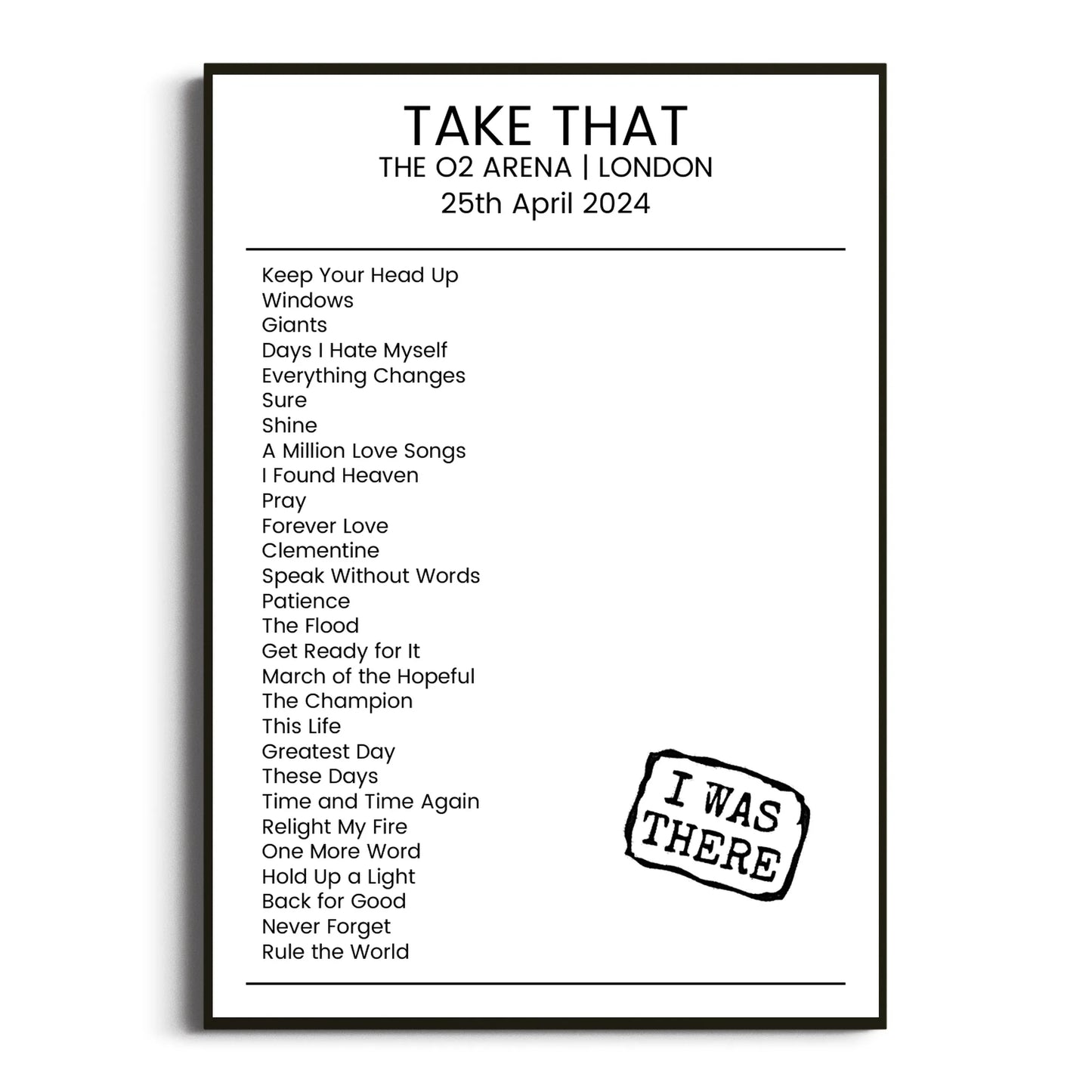 Take That London 25 April 2024 Setlist Poster