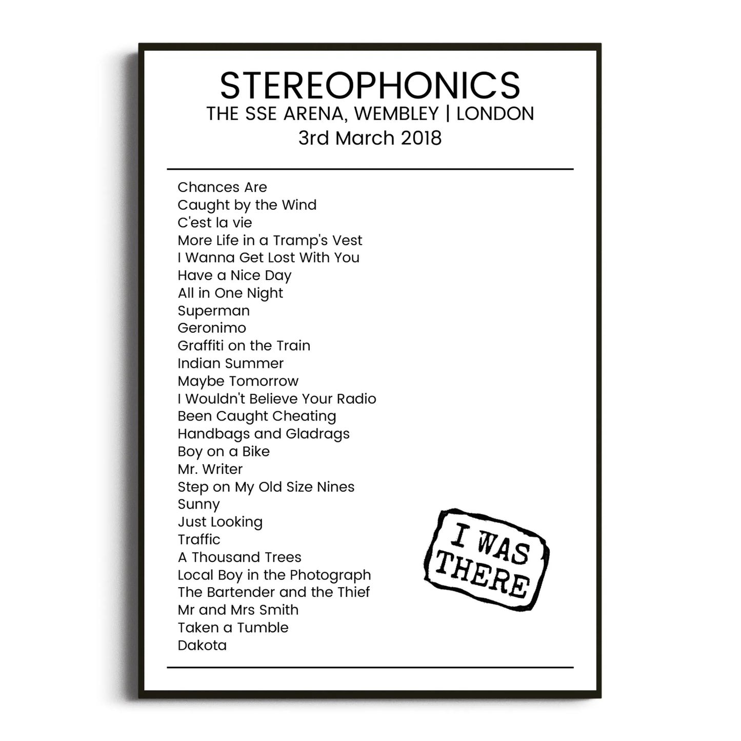 Stereophonics London 03 March 2018 Setlist Poster