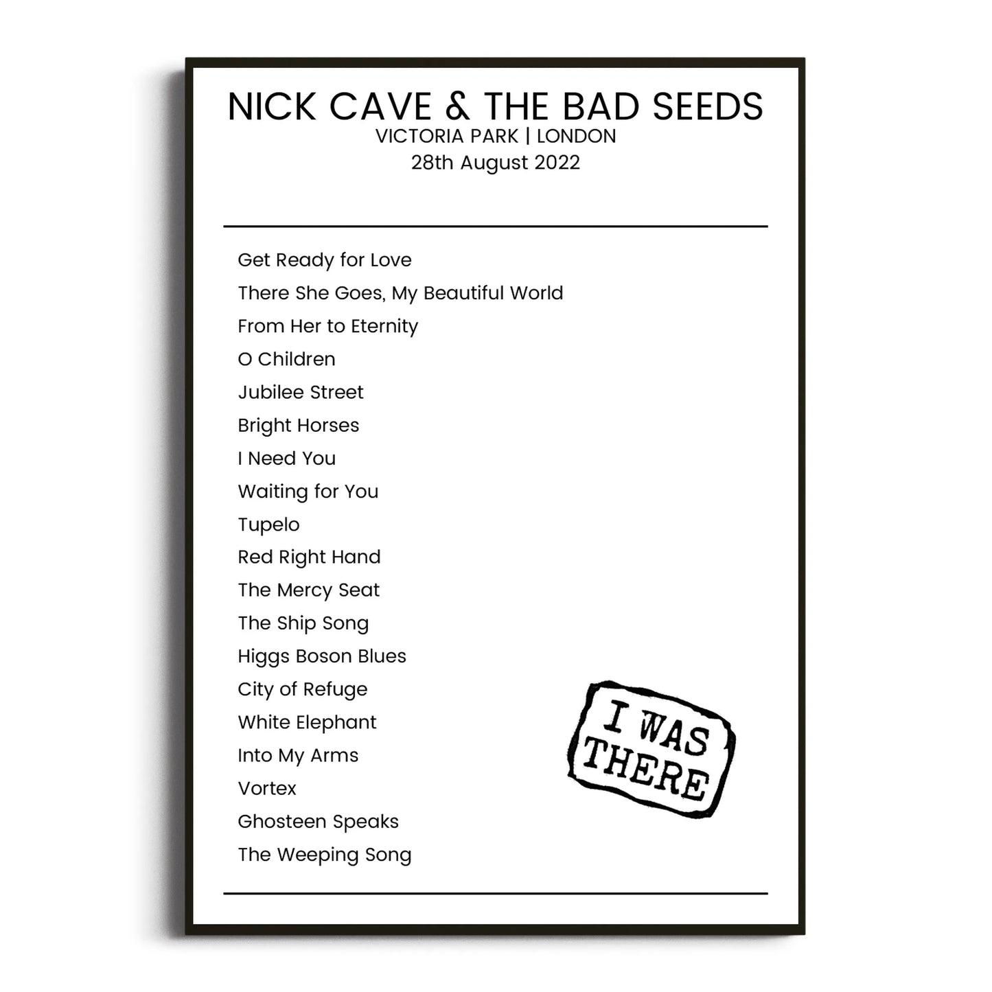 Nick Cave & the Bad Seeds London 28 August 2022 Setlist Poster