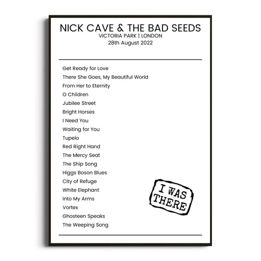 Nick Cave & the Bad Seeds London 28 August 2022 Setlist Poster