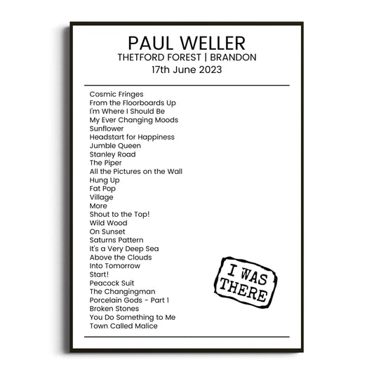 Paul Weller Brandon 17 June 2023 Setlist Poster