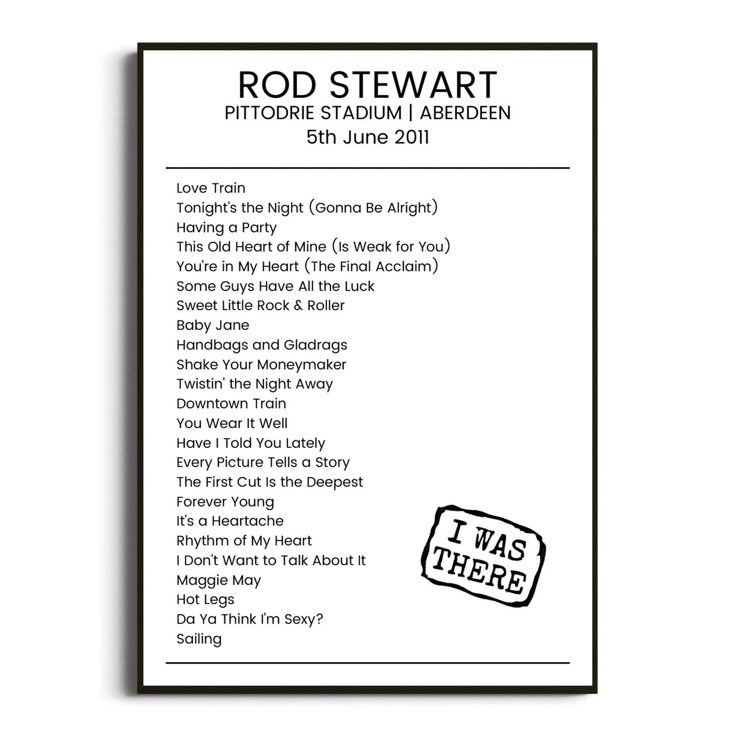 Rod Stewart Aberdeen 05 June 2011 Setlist Poster