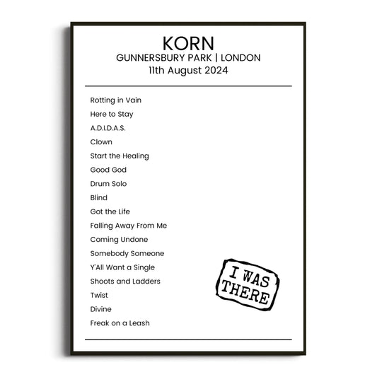 Korn London 11 August 2024 Setlist Poster