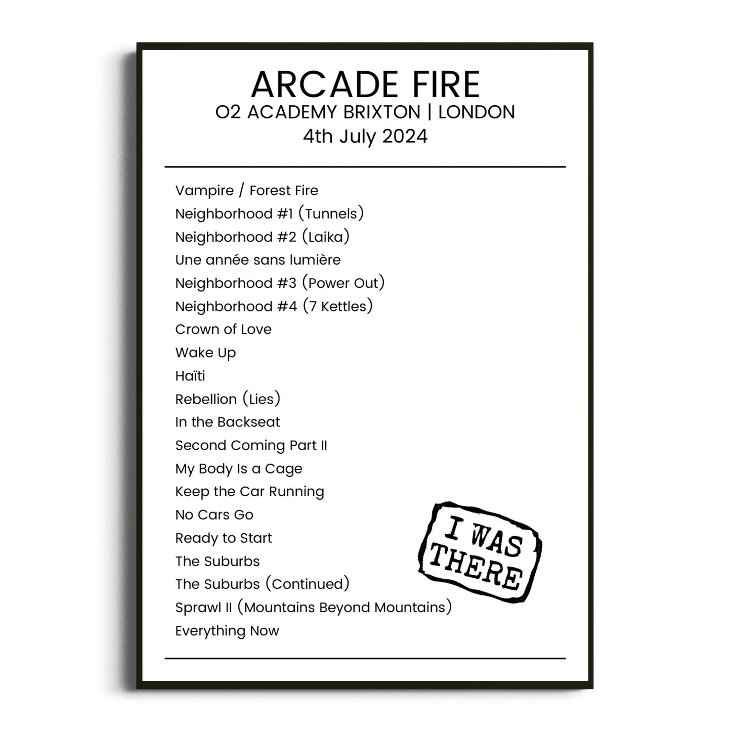 Arcade Fire London 04 July 2024 Setlist Poster