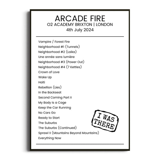 Arcade Fire London 04 July 2024 Setlist Poster