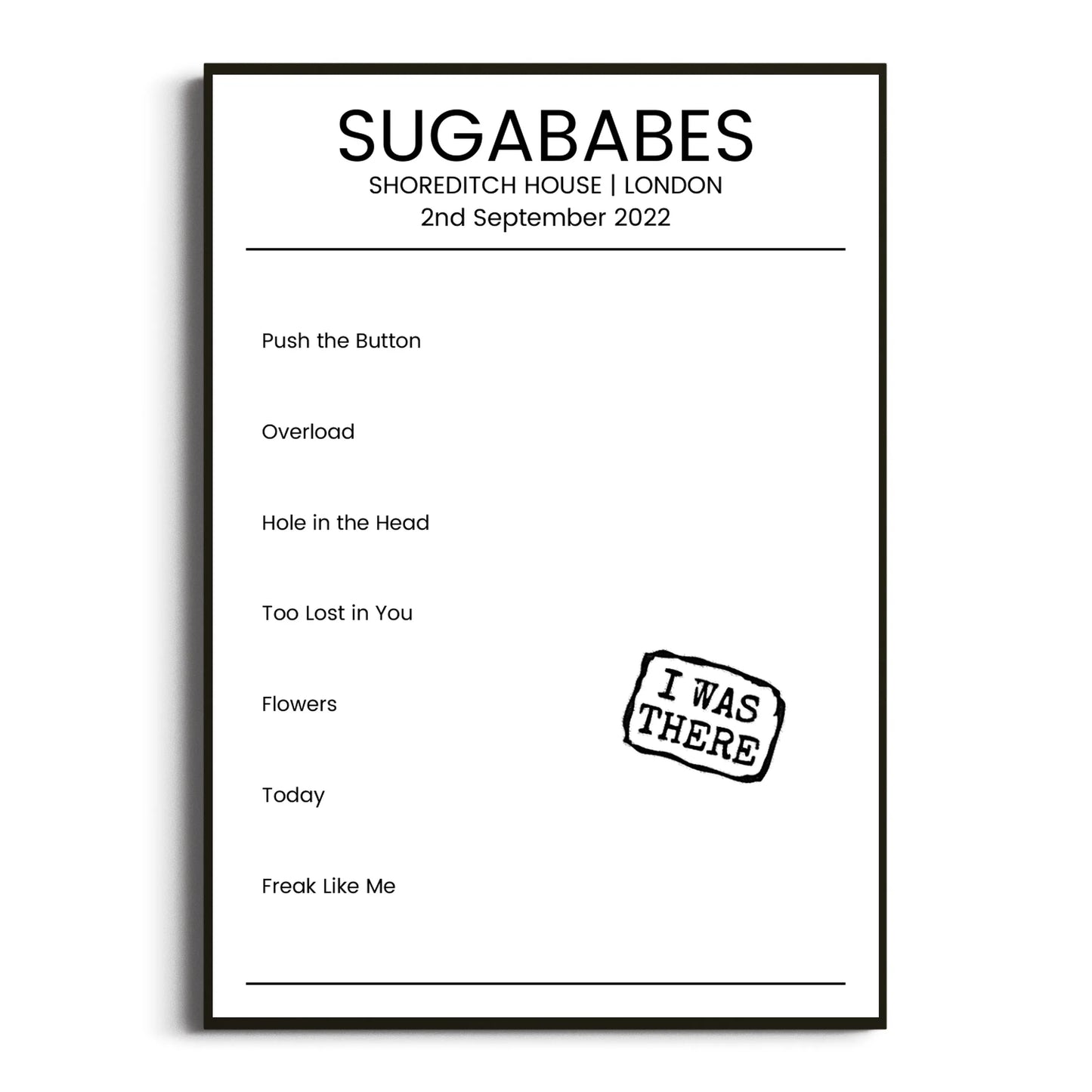 Sugababes London 02 September 2022 Setlist Poster