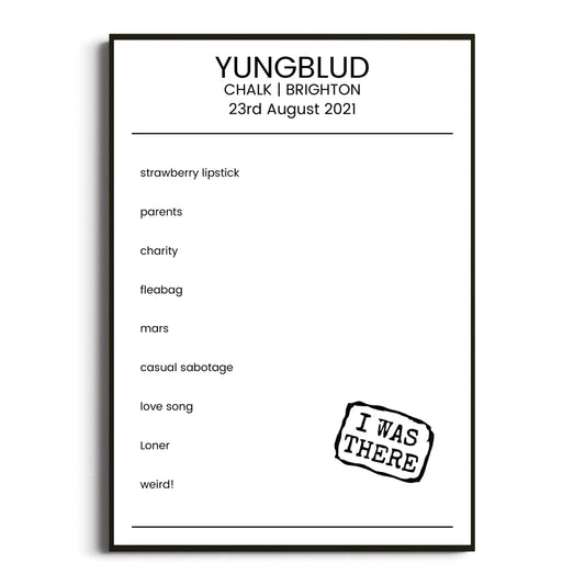 YUNGBLUD Brighton 23 August 2021 Setlist Poster