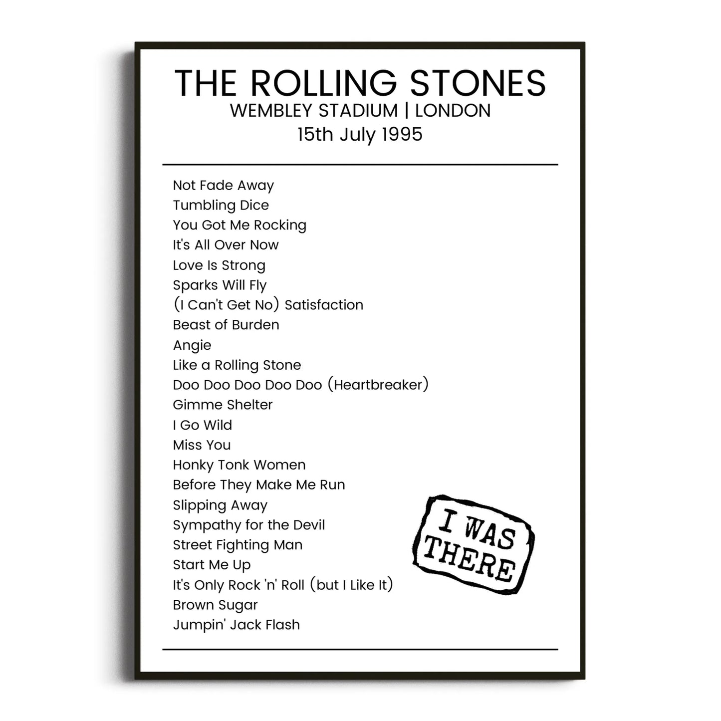 The Rolling Stones London 15 July 1995 Setlist Poster