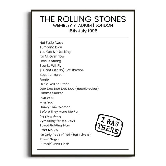 The Rolling Stones London 15 July 1995 Setlist Poster