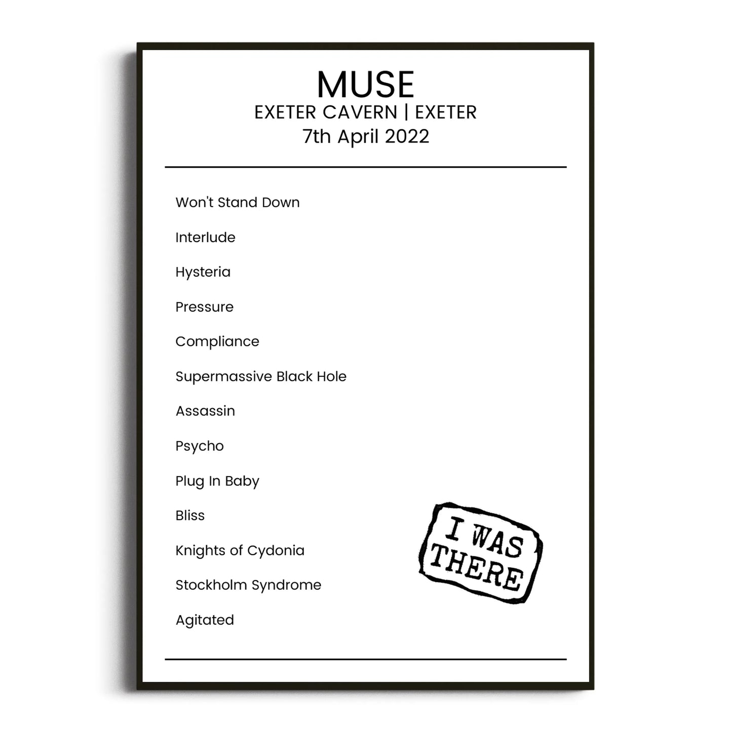 Muse Exeter 07 April 2022 Setlist Poster