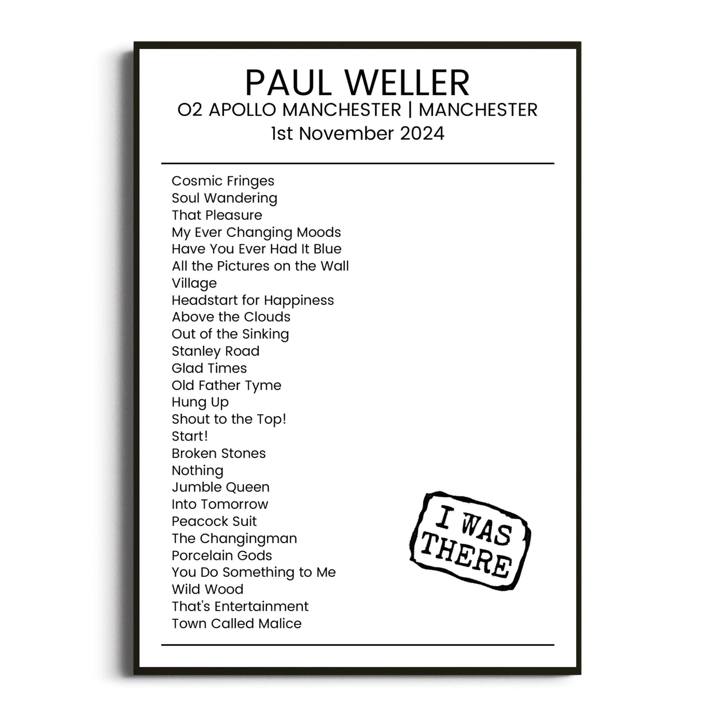 Paul Weller Manchester 01 November 2024 Setlist Poster