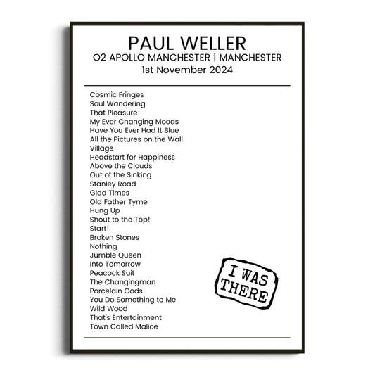 Paul Weller Manchester 01 November 2024 Setlist Poster