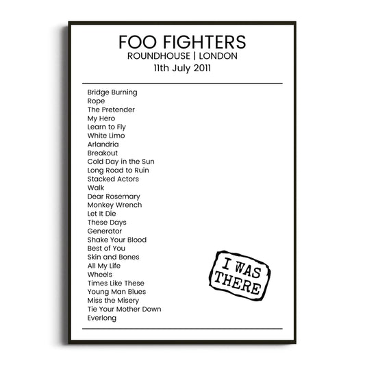 Foo Fighters London 11 July 2011 Setlist Poster