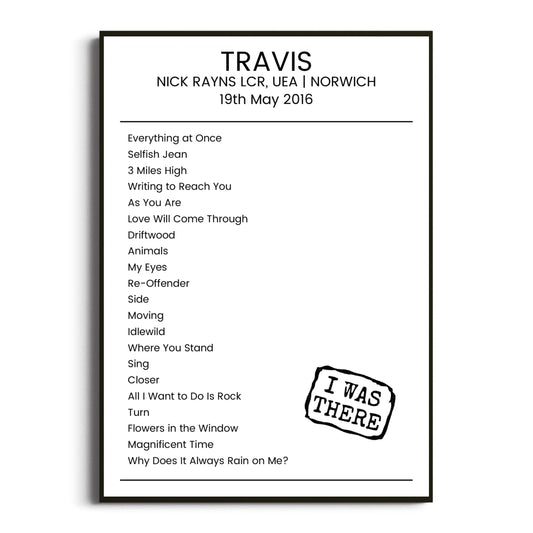 Travis Norwich 19 May 2016 Setlist Poster