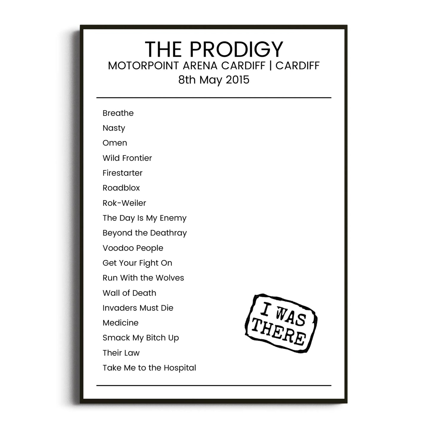 The Prodigy Cardiff 08 May 2015 Setlist Poster